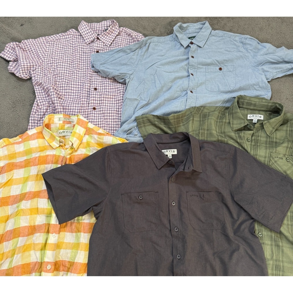 Orvis Classic Fit Shirt Mens L Lot of 5 Plaid Button Front Short Sleeve